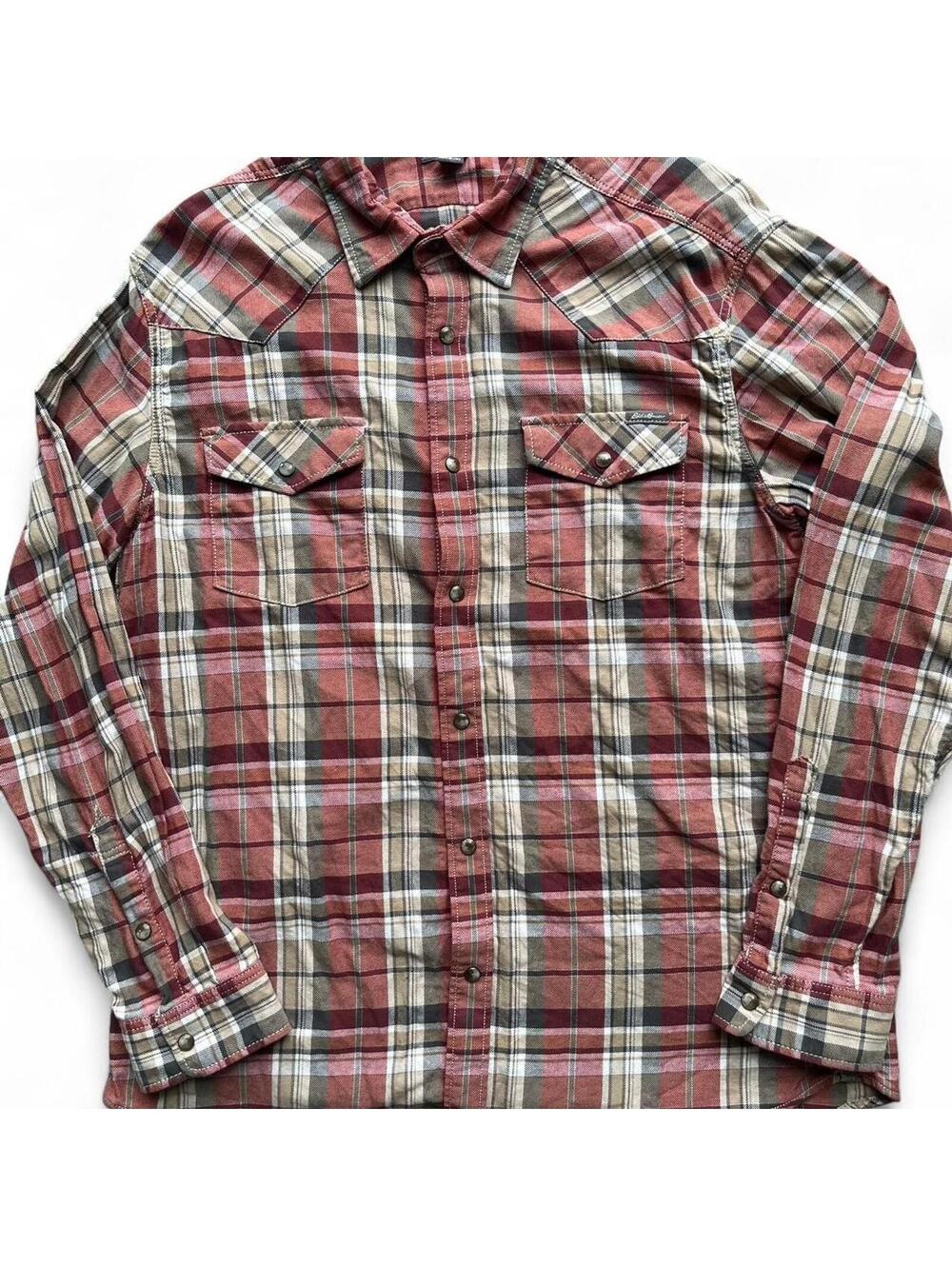 Eddie Bauer Snap Button Plaid Mens Large Long Sleeve Flannel
